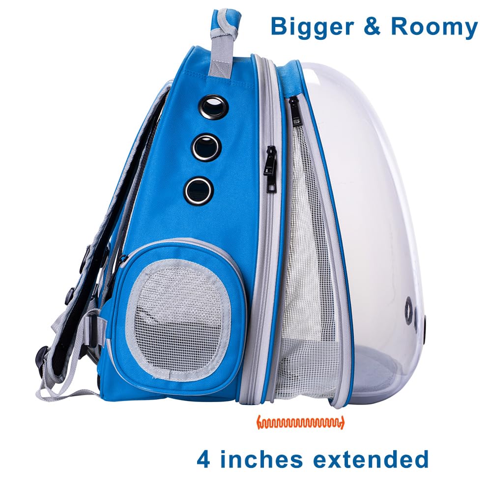 Bubble Cat Backpack,Expandable Backpack for Cats,Fit up to15 lbs Cats,Pet Outdoor Backpack (Blue, Front Expan)