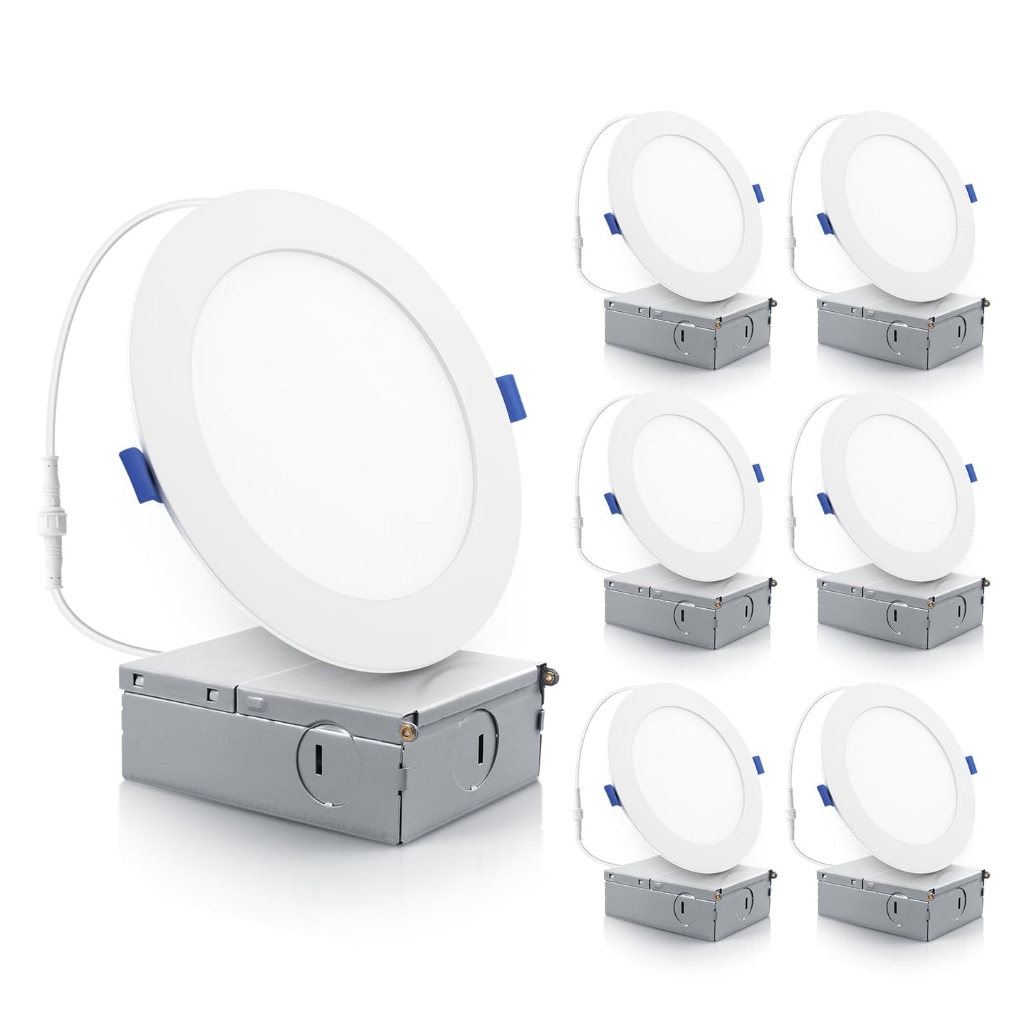 ECOELER 6 Inch Ultra Thin LED Recessed Ceiling Lights, Smooth Trim Canless Downlight,12W 1100Lm 5000K Daylight, Dimmable, Wafer Thin, Slim LED Panel with Junction Box, ETL&Energy Star, 6 Pack
