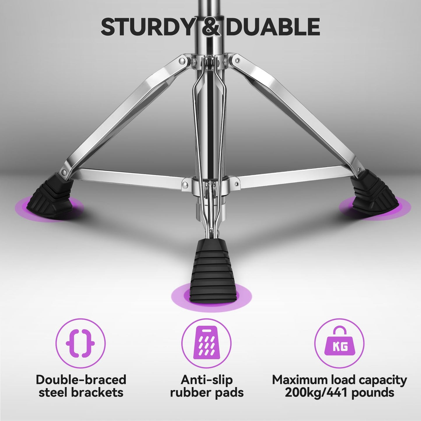 Drum Throne with Adjustable Height, Thick Padded Seat for Comfort, Heavy-Duty Steel Base & Non-Slip Feet – Perfect for Beginners, Professionals & Home Use