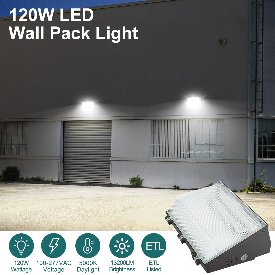 120W LED Wall Pack Light with Dusk to Dawn Photocell, 13200LM 5000K Daylight 100-277V, Waterproof Outdoor Commercial Wall Mounted Lights for Parking Lot, Yard, ETL Listed