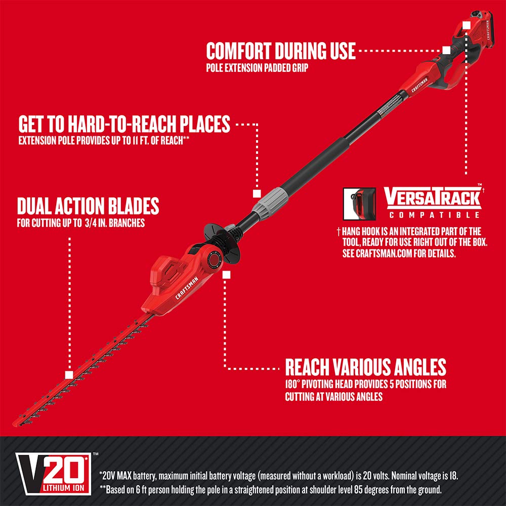 CRAFTSMAN® V20* 18 in. Cordless Pole Hedge Trimmer, 2.0Ah (CMCPHT818D1)