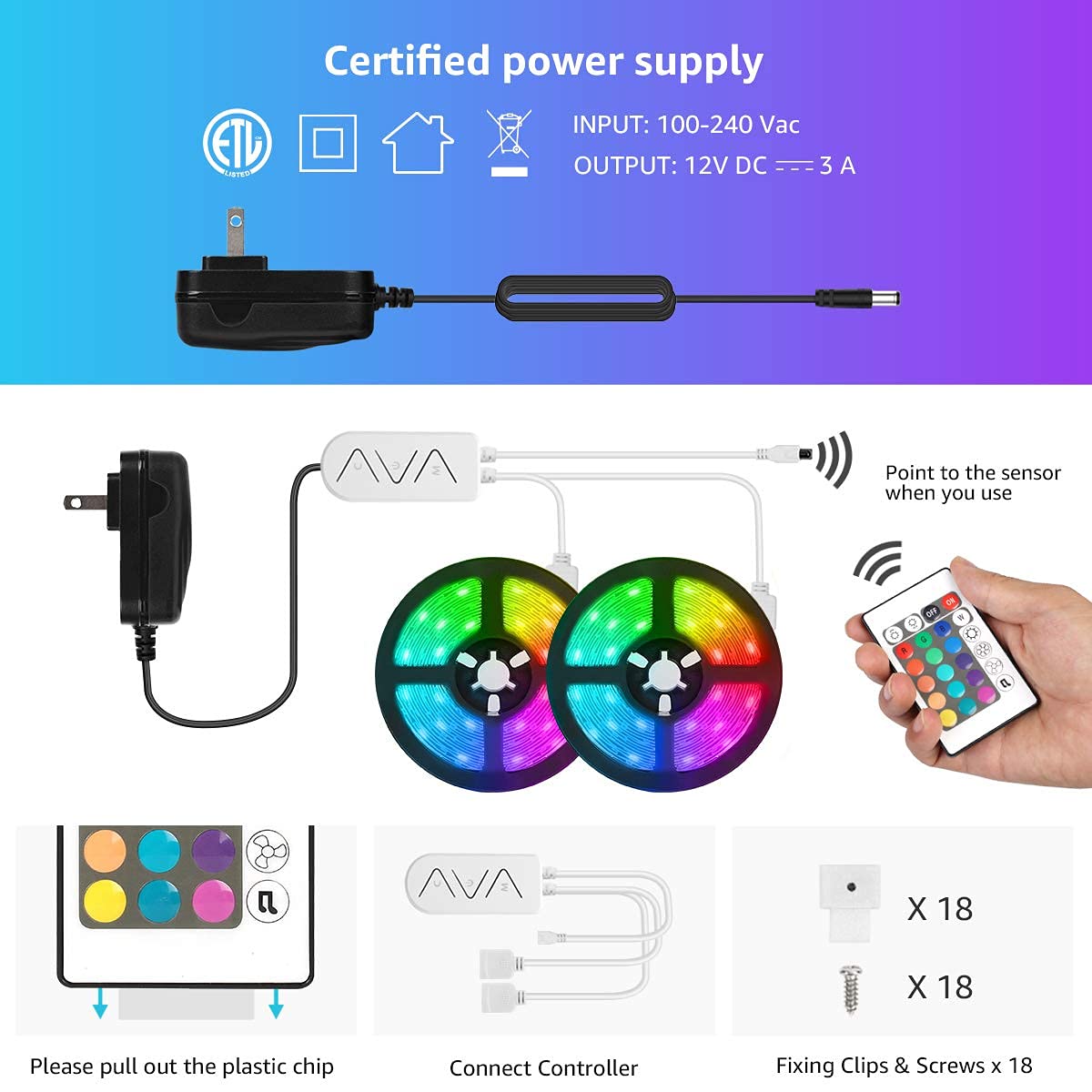 Lepro LED Strip Lights, 65.6ft Music Sync LED Lights Strip with Remote, RGB Color Changing Light Strip for Bedroom, Living Room, Kitchen and More, 32.8ft*2