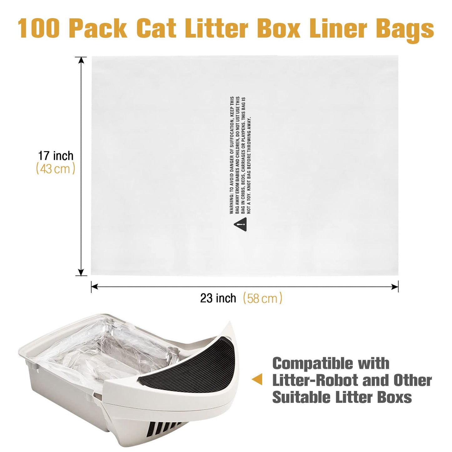 Ligebul 100 Pack Waste Drawer Liners for Litter R-obot 3&4, Cat Litter Automatic robot Liner Bags Litter Box Liner Cat Litter Bags Liners Replacement, 9-11 Gallons