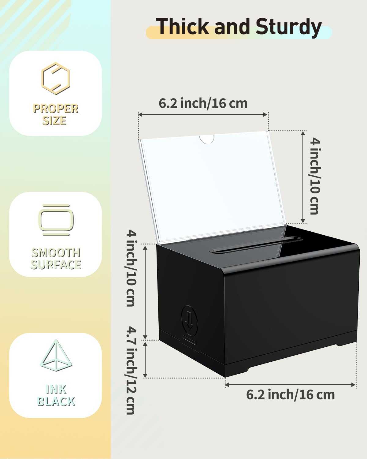 Uniclife 3 Pack Black Acrylic Donation Box for Fundraising Suggestion Box with Slot and Lock Plastic Ballot Box with Sign Holder Storage Container for Voting Charity Tip Collection, 6.2" x 4.7" x 4"