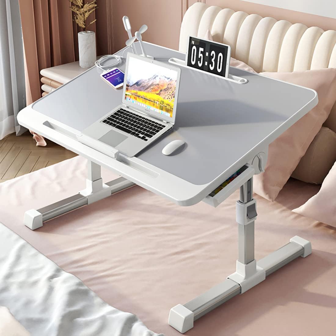 Laptop Desk for Bed, Adjustable Bed Table with USB Charge Port, Foldable Laptop Table with Storage Drawer, Portable Laptop Bed Desk Stand Tray Table for Bed or Sofa