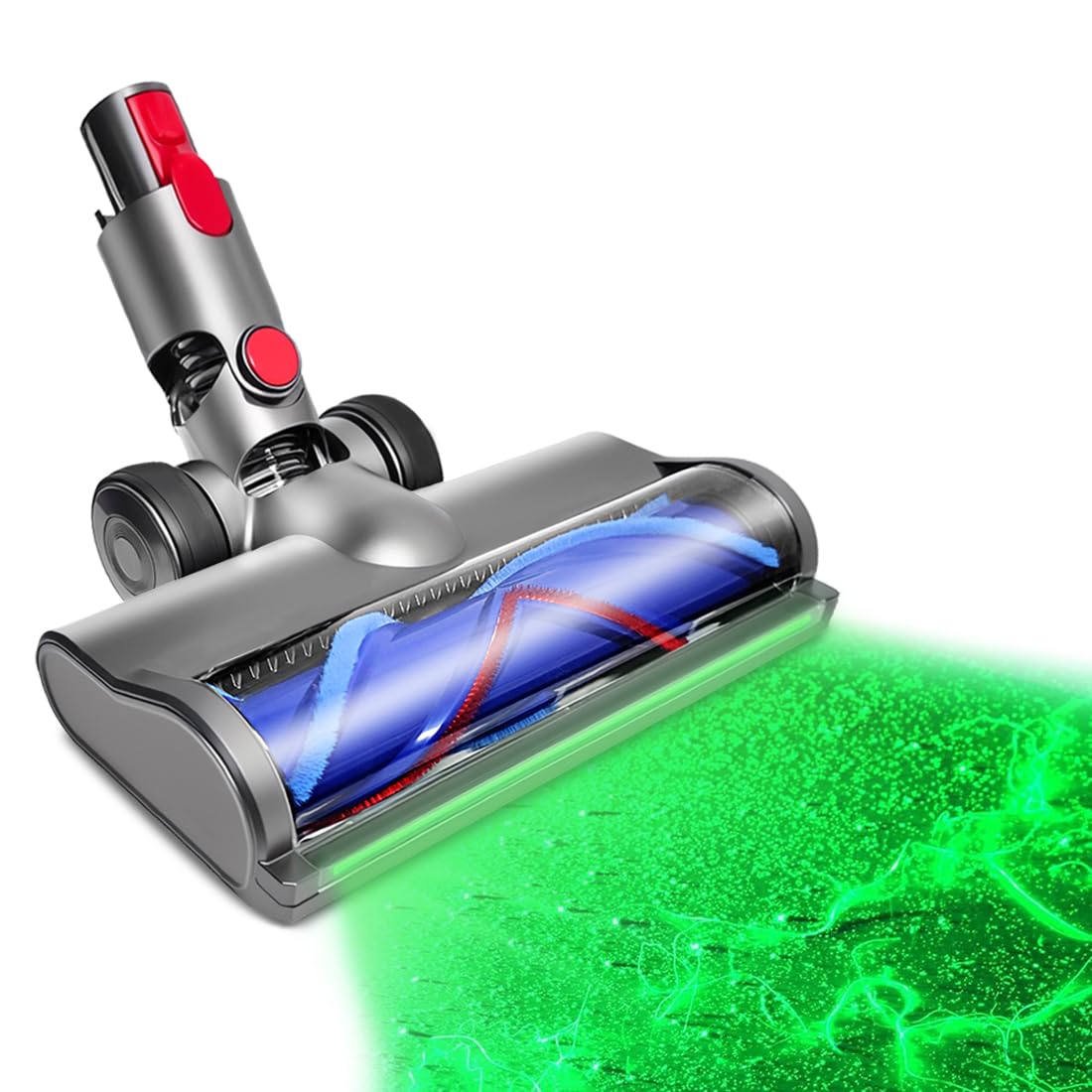 wanvieonet Head Replacement Parts Compatible with Dyson V7 V8 V10 V11 V15 Vacuum Cleaner, Upgrade Anti-Tangle, Brush with Green LED Lights Attachment for Carpets, Hardwood Floors and Tiles