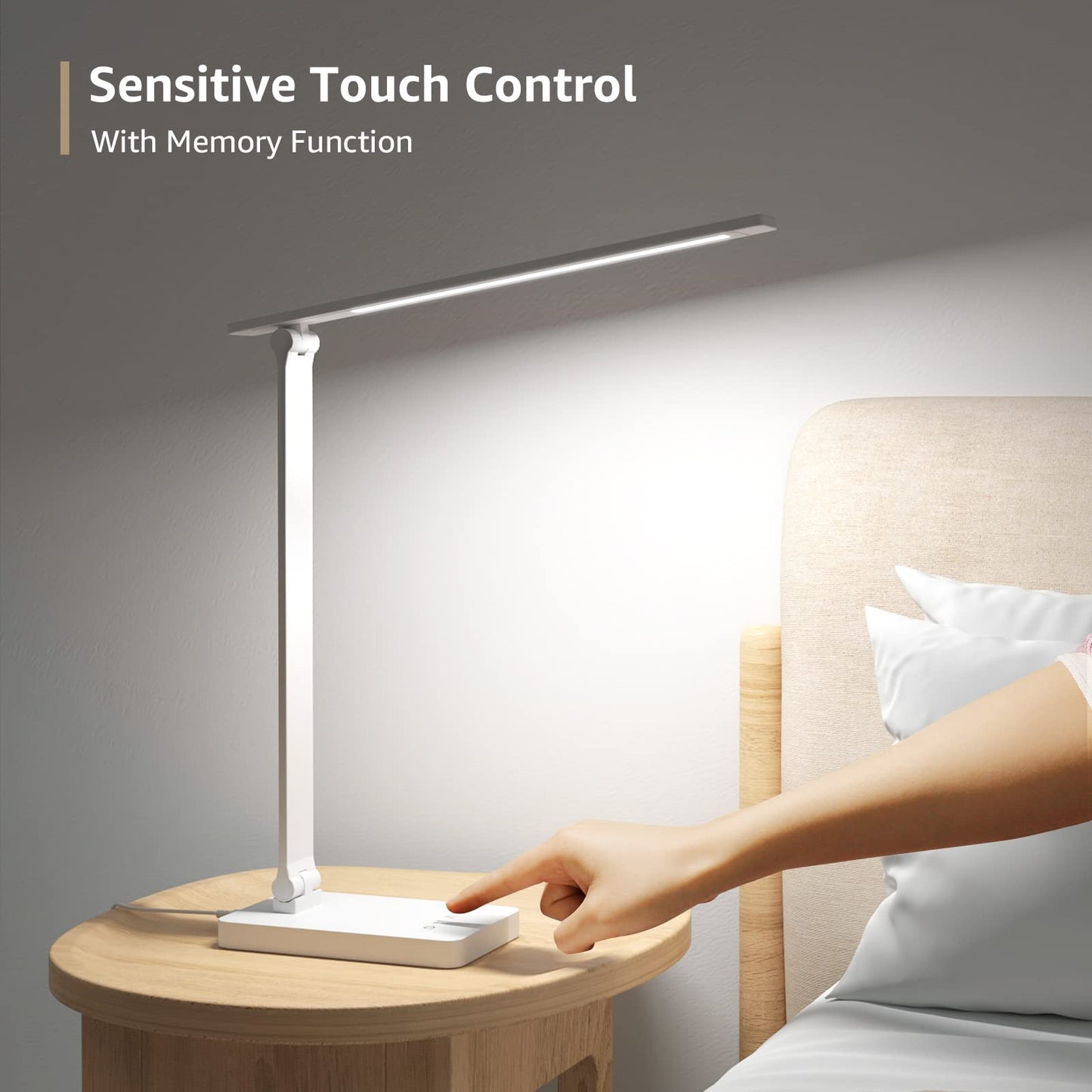 Lepro Desk Lamp LED with USB Charging Port, Dimmable Table Lamp Eye Caring Home Office Reading Touch Control, 3 Color Modes, 5 Brightness Level, College Dorm Room Essentials, Sewing, Crafting, White