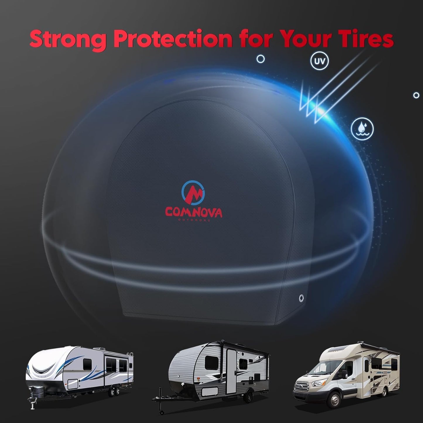 RV Tire Covers 4 Pack, Tough Tire Wheel Protector for Truck, SUV, Travel Trailer, Camper, Motorhome, Boat, Van, PU Oxford Waterproof Sun Rain Snow Protector Cover
