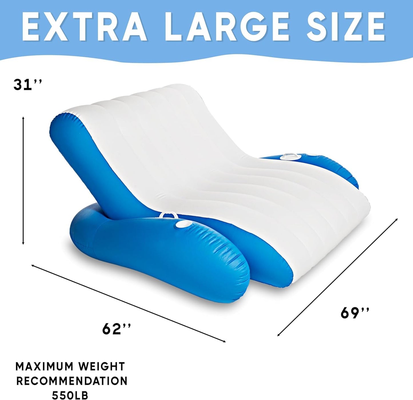 Zone Tech Inflatable Pool Recliner Luxury Float - High & Dry Duo, Cup Holders & Handles, Heavy-Duty Lounge for Swimming-Pool, Lake and River Raft, Beach Chair-Perfect Lounger Gift for Adults