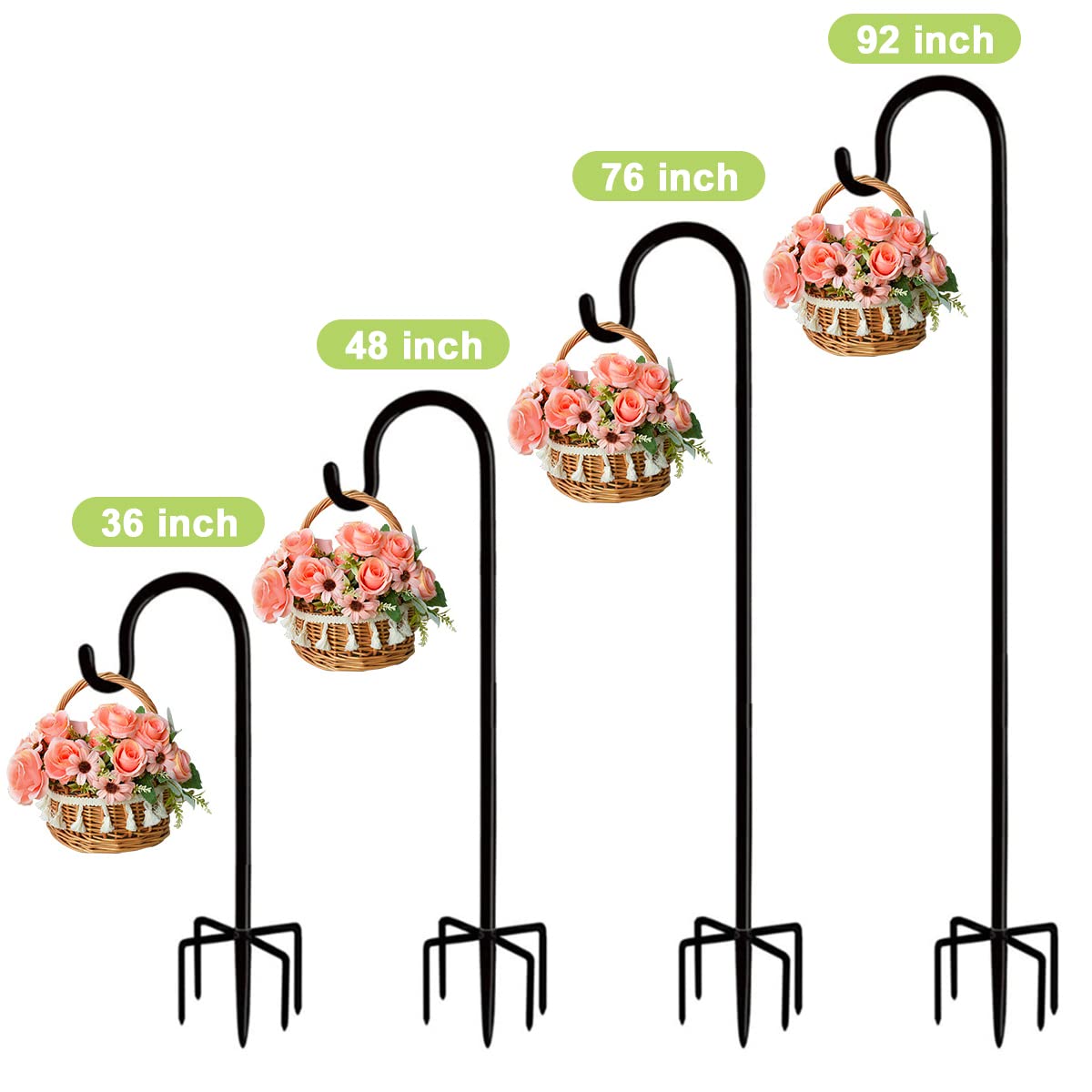Garden Shepherd Hook 92inch, 2pk Outdoor Bird Feeder Pole Stand Heavy Duty with 5 Prongs,Strong Metal Garden Holder Plant Hanger for Hanging Plant,Flower Pots,Birdhouses,Wind Chime,Weddings Decor