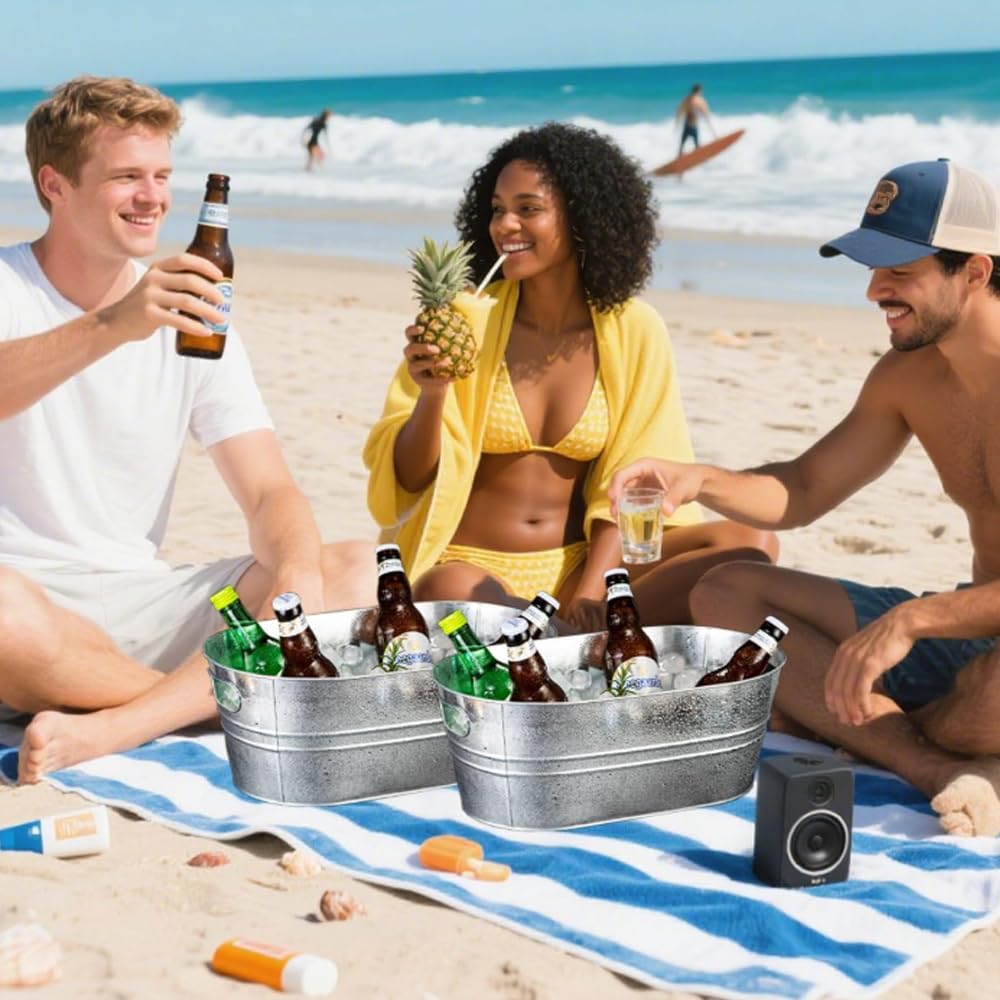 4 Pcs 4 Gallon Metal Beverage Ice Buckets Ice Bucket Set with Handles for Parties Large Metal Drink Ice Buckets for Beer Wine Cocktails & Outdoor Events