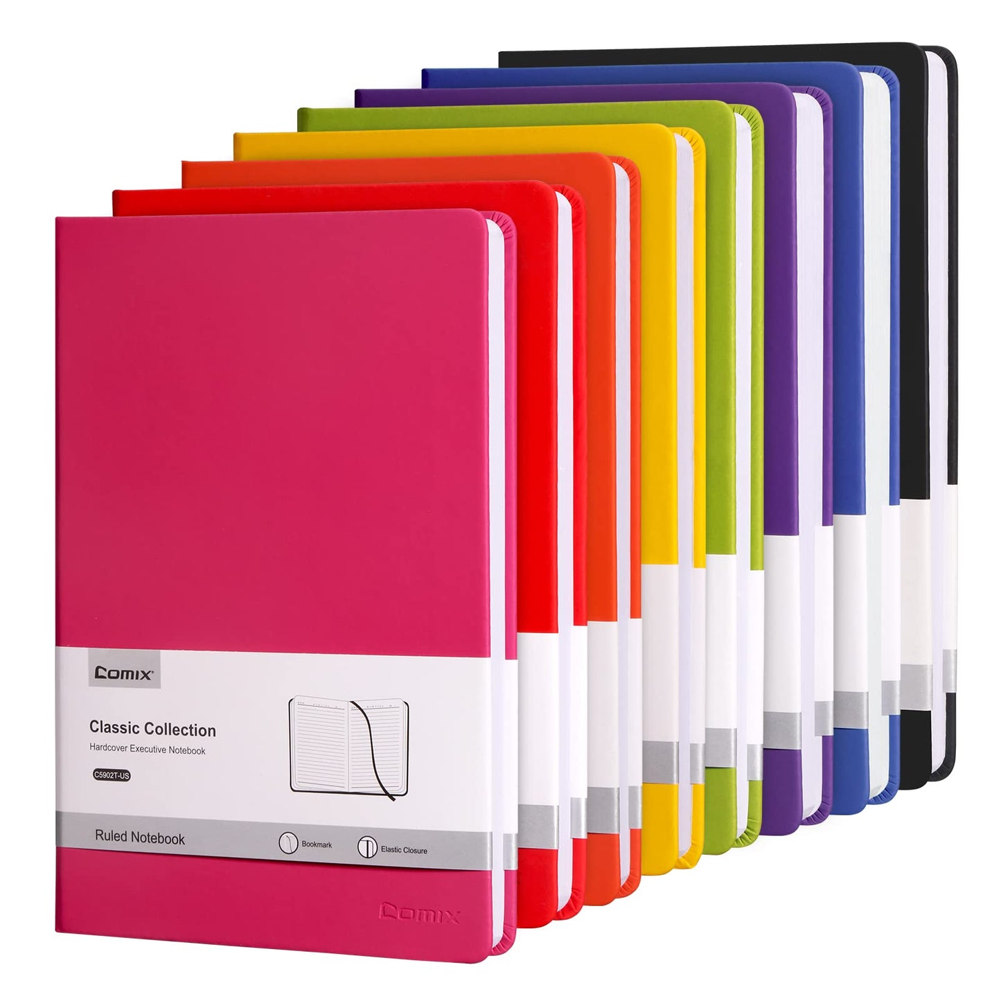 COMIX 8-Pack Lined Journal Notebooks - 240 Page, A5 Hardcover Notebook with Elastic Closure, 5.5"x 8.3"inchs, Ideal for Work, School & Travel, Gift for Men & Women