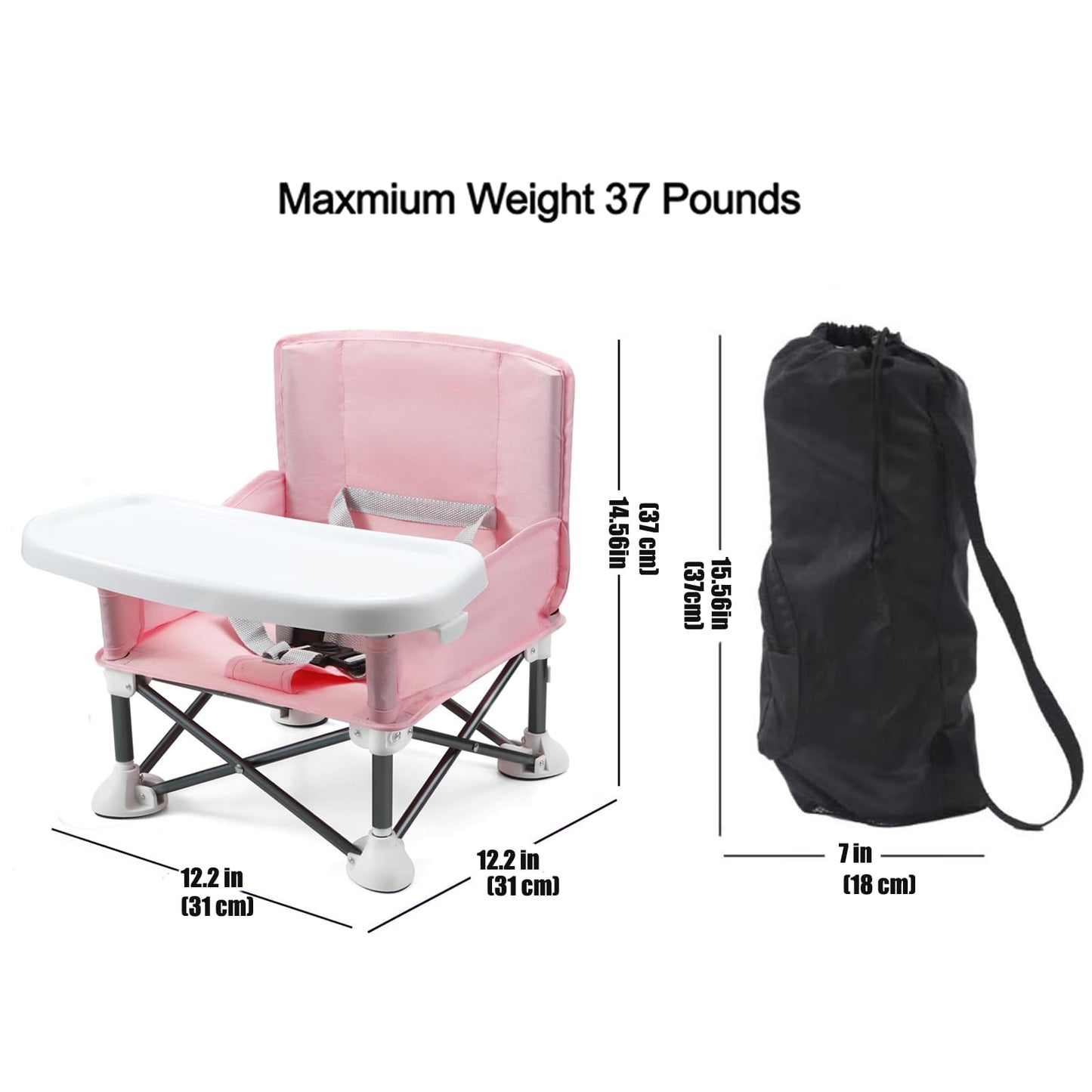 PandaEar Portable Baby Seat Travel Chair for Girls| Compact Fold with Straps for Indoor/Outdoor Use| Great for Camping, Beach, Lawn |Toddlers, Kids (Pink)