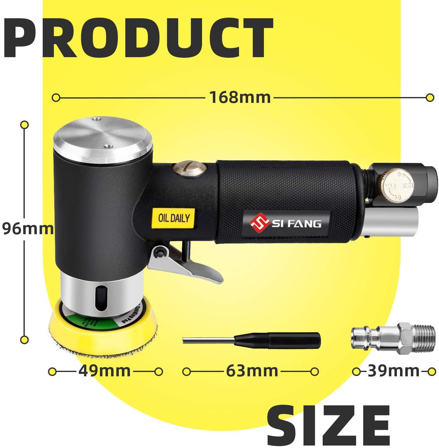 1/2/3 Inch Mini Orbital Sander 48pcs Dual Action Random Orbit Sander Polishing Set, High Speed Hand-held Air Powered Sander Polisher Machine with Sponge & Wool Pads & Sandpapers (Black Sander Set)