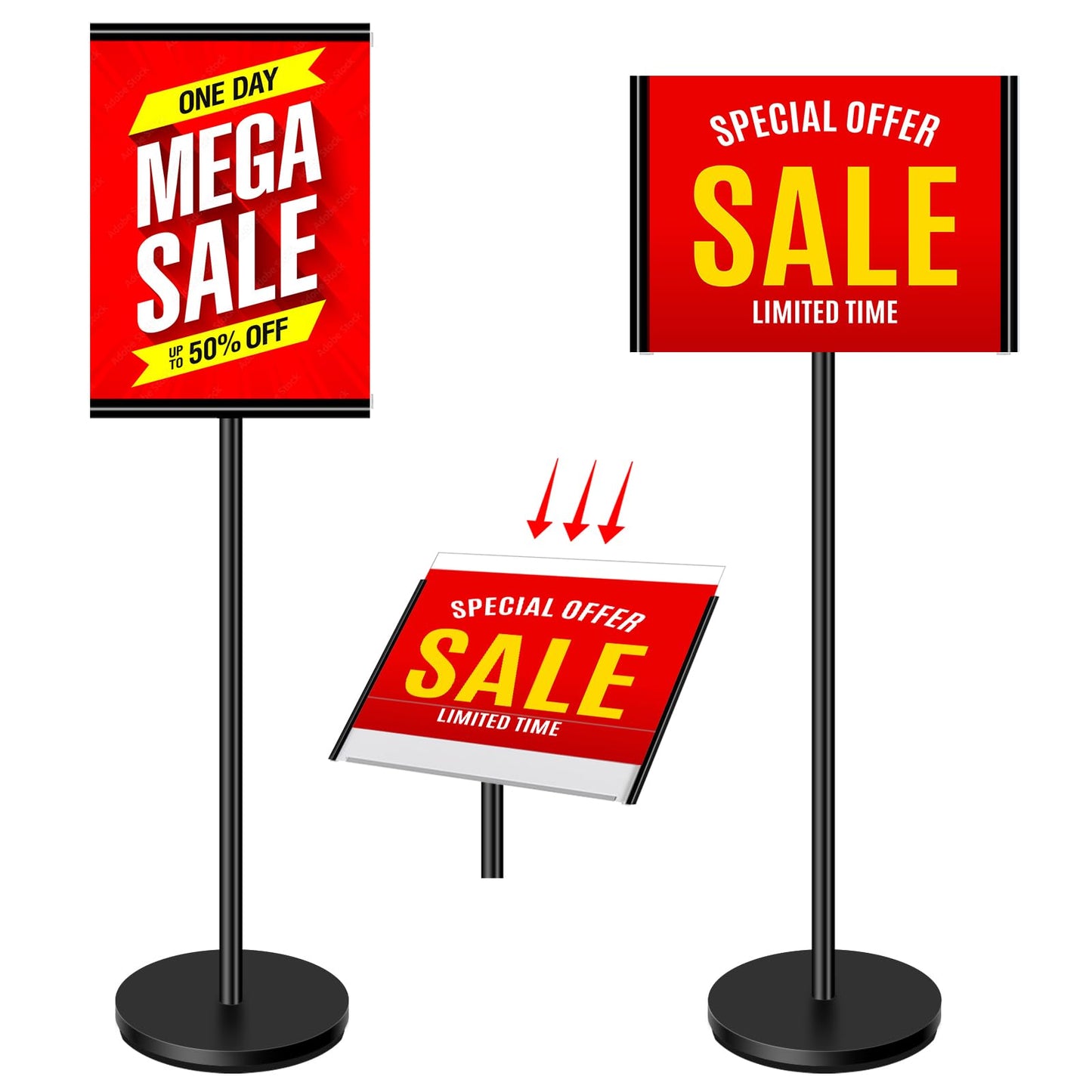 VAIIGO Sign Stand for Display 11x 17 Inch, Pedestal Sign Holder Stand, Adjustable Poster Sign Stand, Floor Standing Sign Holder, Horizontal Vertical View Signage Stand, Black