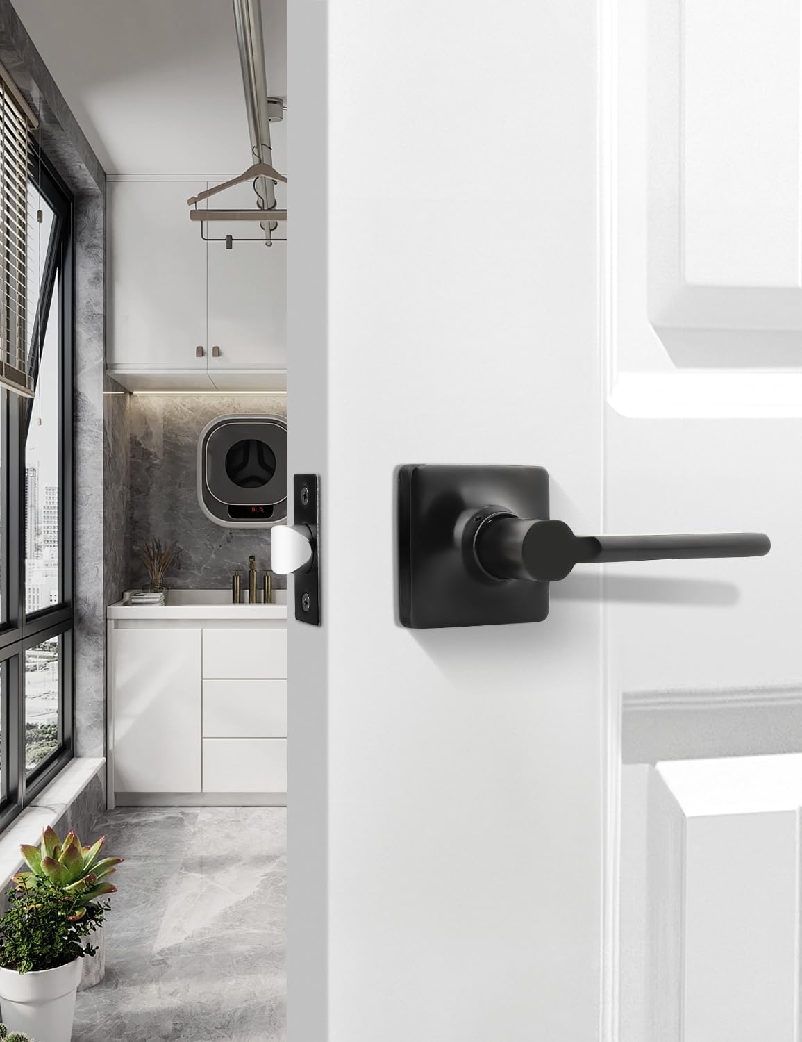 Mengico 6 Pack Modern Square Passage Door Handles Matte Black, Non-Locking Keyless Square Door Levers, Interior Door Handles for Closet and Hallway, Reversible for Left/Right Handed