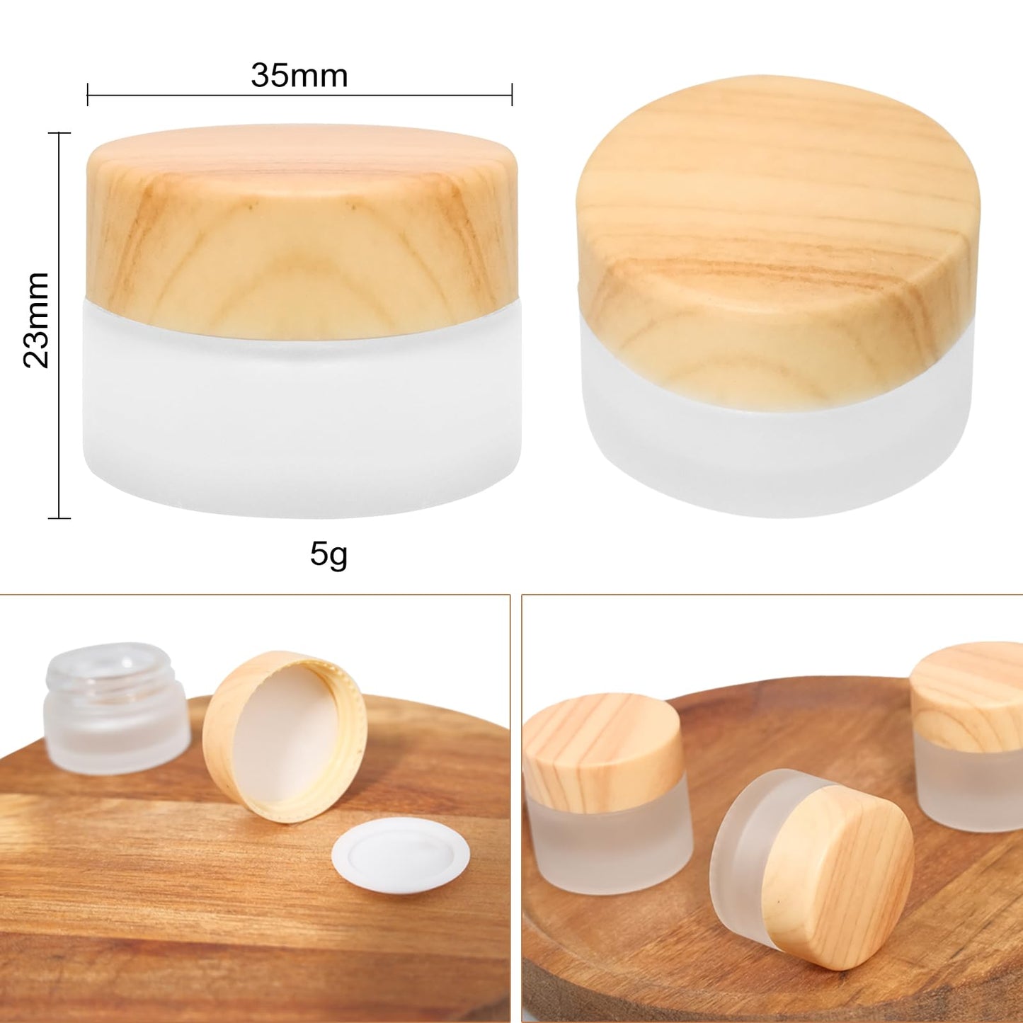 64 Pcs Glass Cosmetic Containers 5 Grams Round Frosted Cosmetic Jars with Leak proof lids Empty glass sample Jars Scrub Balm Lotions Sample Containers for Makeup Lotion Lip Balm Eye Cream