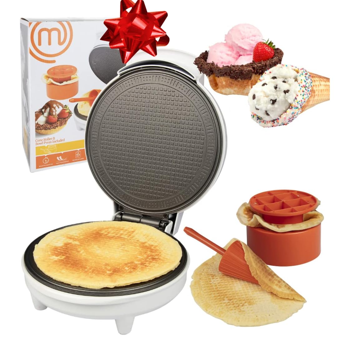 MasterChef Waffle Cone and Bowl Maker- Includes Shaper Roller and Bowl Press- Homemade Ice Cream Cone Baking Iron Machine, Fun Kitchen Appliance for Summer Parties & Gift Giving