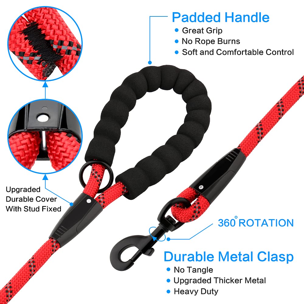 Plutus Pet Long Rope Dog Leash - Comfortable Padded Handle, Reflective Nylon Heavy Duty, 15FT 20FT 30FT 50FT 66FT Training for Small Medium Large Dogs (50FT, Red)
