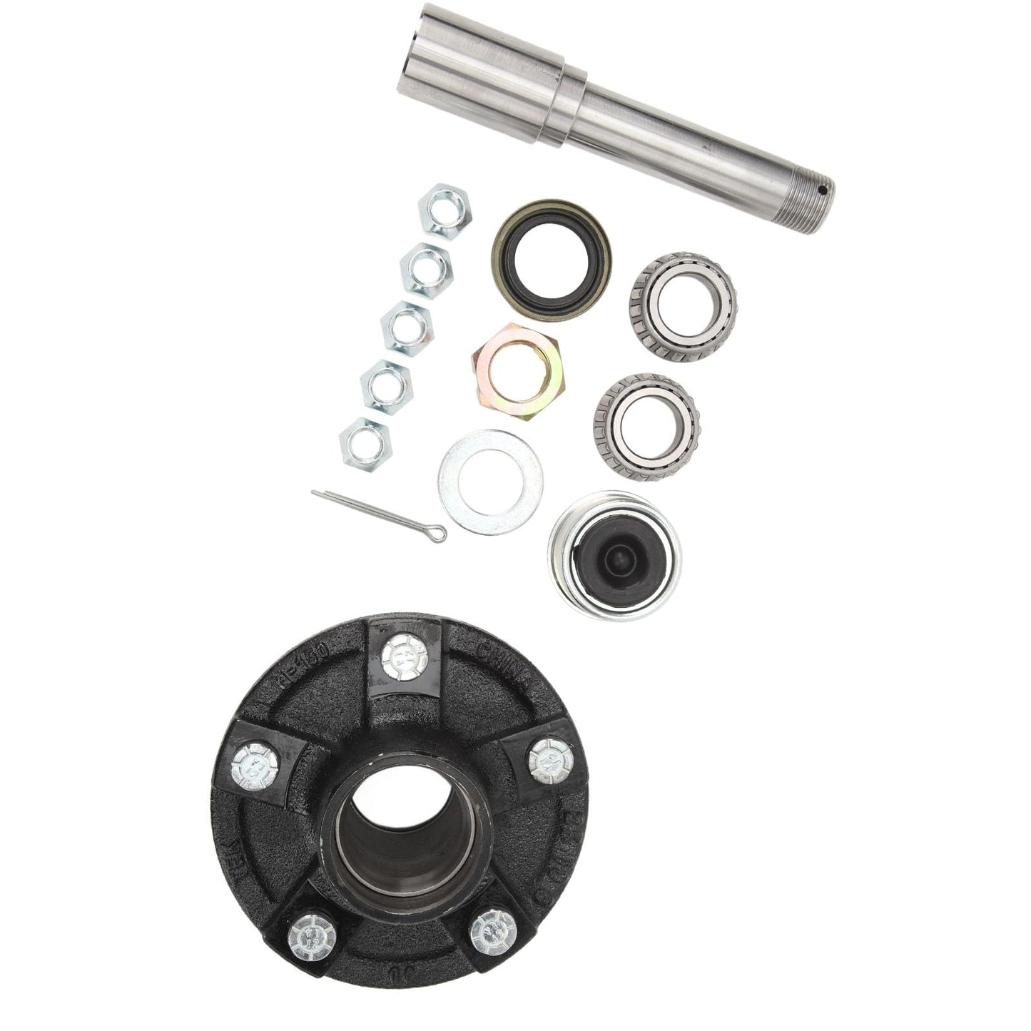 2000 Lbs Trailer Axle Spindle, Includes 5 Bolt On 4.5in Idler Hub, 1in Round BT8 Spindle, Wheel Hub Kit for Cargo Boat Trailer, Enhanced Towing Stability