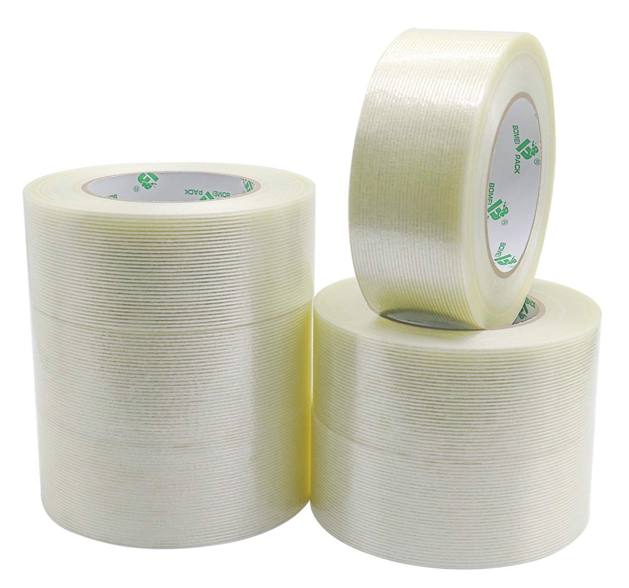 6PACK Reinforced Packing Tape, 5.5Mil 2Inx 60Yds, Heavy Duty Fiber Strapping Adhesive Packaging Tape, BOMEI PACK