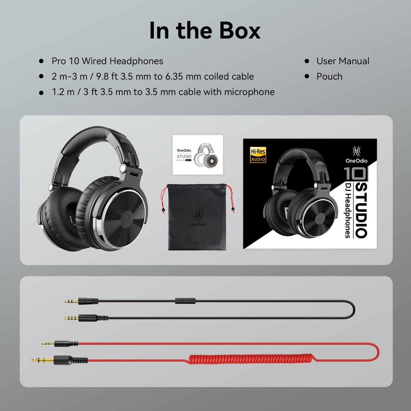 OneOdio Pro-10 Over Ear Wired Headphones for School Studio Monitor & Mixing DJ Stereo Headsets, 50mm Neodymium Drivers, in-Line Mic, 3.5mm/6.35mm Jack for AMP Computer Recording Phone Piano Guitar