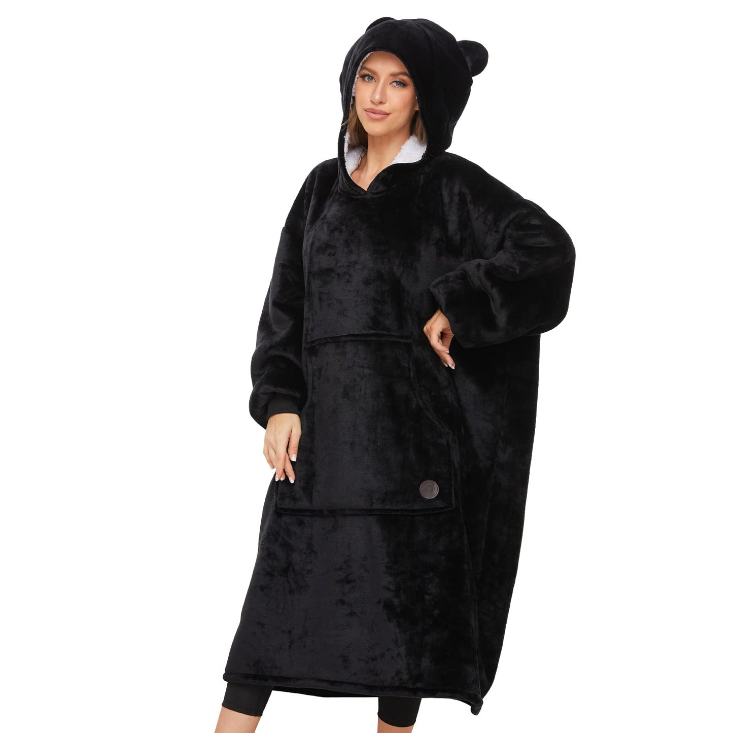 THREE POODLE Wearable Blanket Hoodie, Oversized Sherpa Sweatshirt for Adults Women Men, Warm Cozy Hooded Blanket, Gifts for Mom Girlfriend