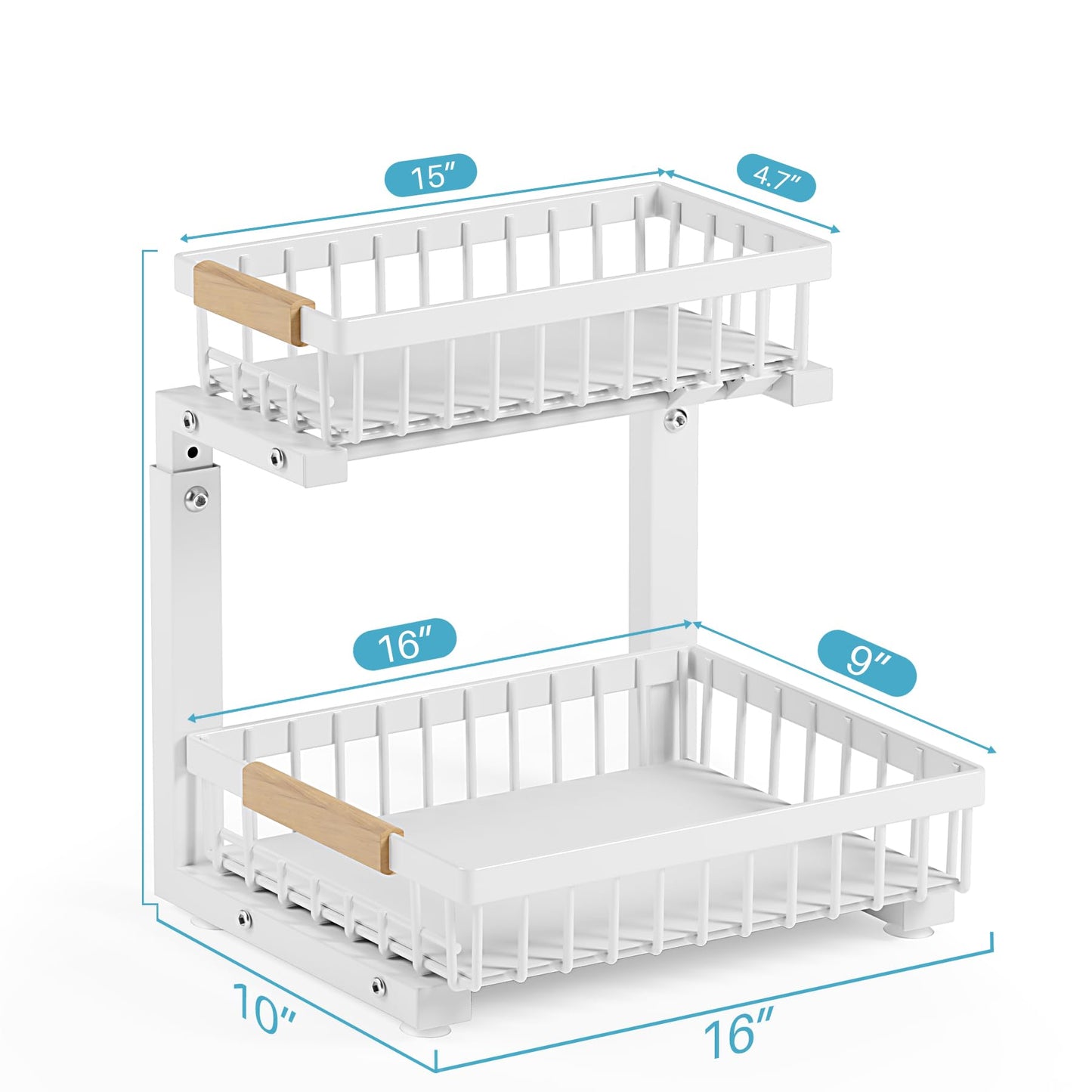 Jusdyrack 2 Packs Under Sink Organizer,Small Shelf for narrow spaces,2 Tiers Pull Out Under Cabinet Organizer,Adjustable Height,Slide Out Thickened Metal Under,White