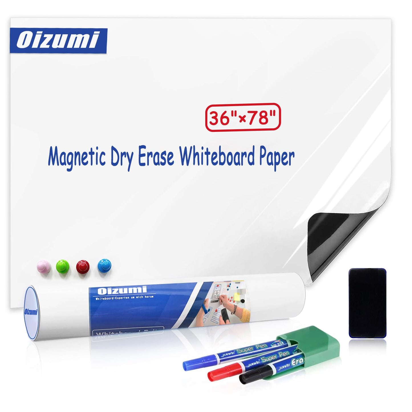 OIZUMI Magnetic Whiteboard Paper, 36''×78'' Self Adhesive White Board for Wall,White Board Dry Erase Sticker for Home Office School,Great for Bulletin, to do List,Family Graffiti Wall