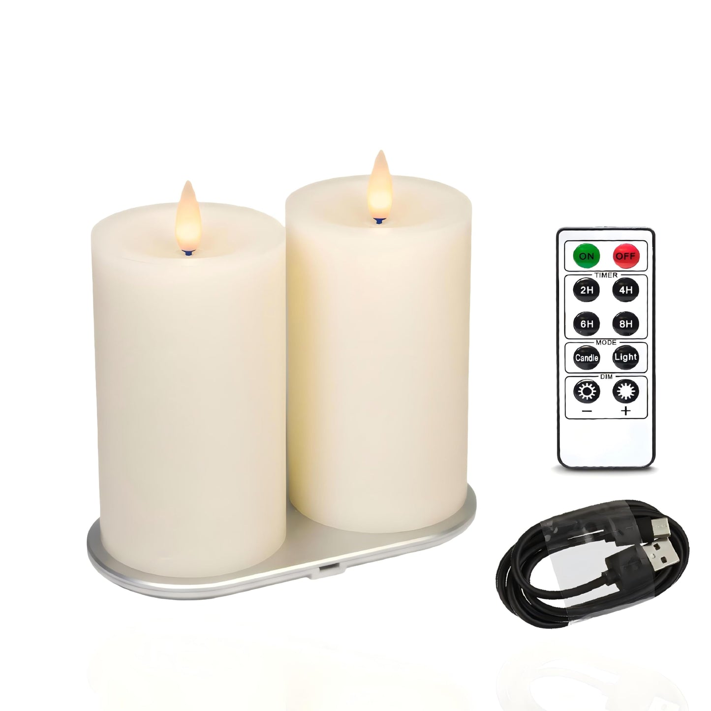CozierGlow Rechargeable Flameless Pillar Candle with Remote Timer, 3D Moving Flame Real Wax Led Pillar Candles (Ivory, 3‘’x5‘’)