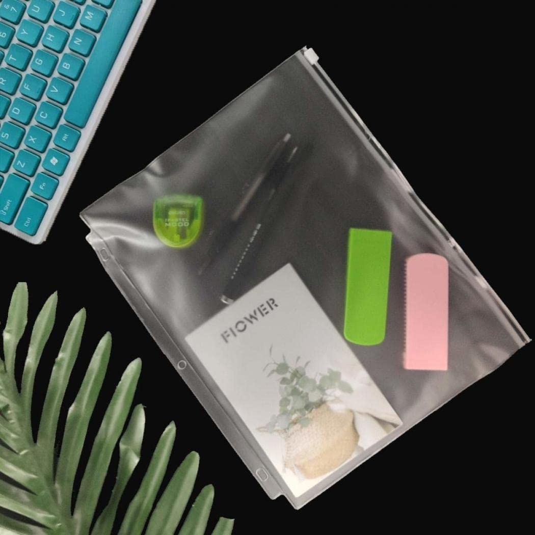YoeeJob 3 Holes Clear PVC Zipper Binder Pocket Insert Pages Letter Size, 8 1/2"x 11 Loose Leaf Binder Filing Storage Bags 50 Per Pack