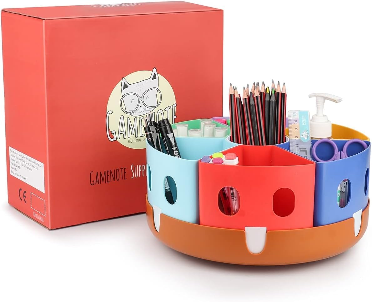 Gamenote Rotating Art Supply Organizer Lazy Susan Office School Supplies for Kids Desk Organizers and Storage Homeschool Craft Caddy Classroom Organization (Large)