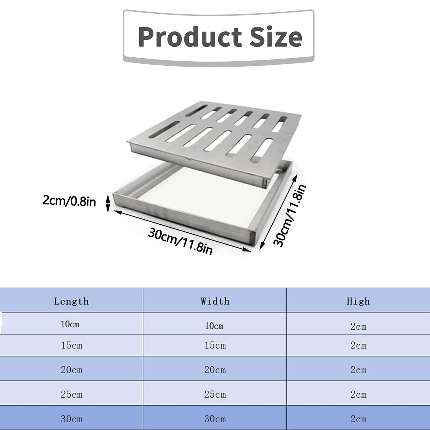 Yharnamite Square Catch Basin Drain Grate, Outdoor/Indoor Stainless Drainage Trench Cover, Rain Gutter Drainage Strainers, Rainwater Grating Floor Drain for to Block Debris (30x30x2cm)