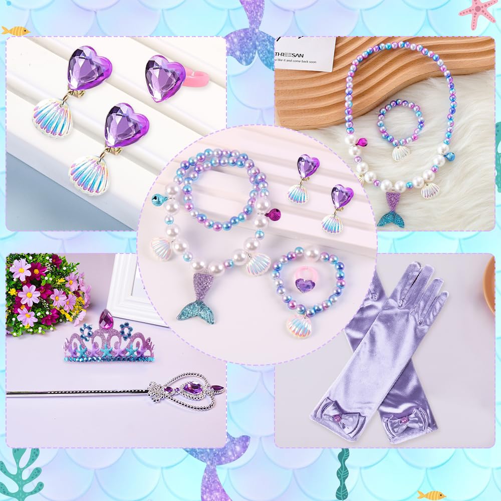 Mermaid Princess Costumes for Girls, Princess Dress Up with Accessories for Birthday Party Halloween Carnival Cosplay (110)
