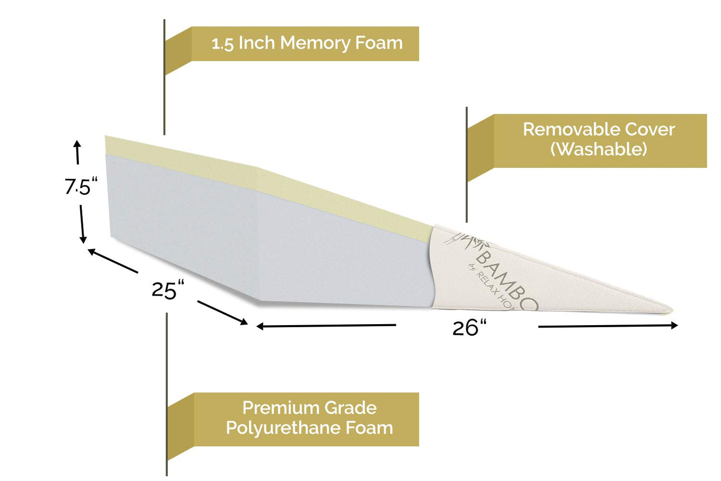 7.5 Inch Bed Wedge Pillow for Acid Reflux or Sleeping | 1.5 Inch Memory Foam Top with Stay Cool Cover | Incline Leg Elevation Pillows | Ideal for Gerd, Heartburn, and Snoring (25" Wx26 Lx7.5 H)