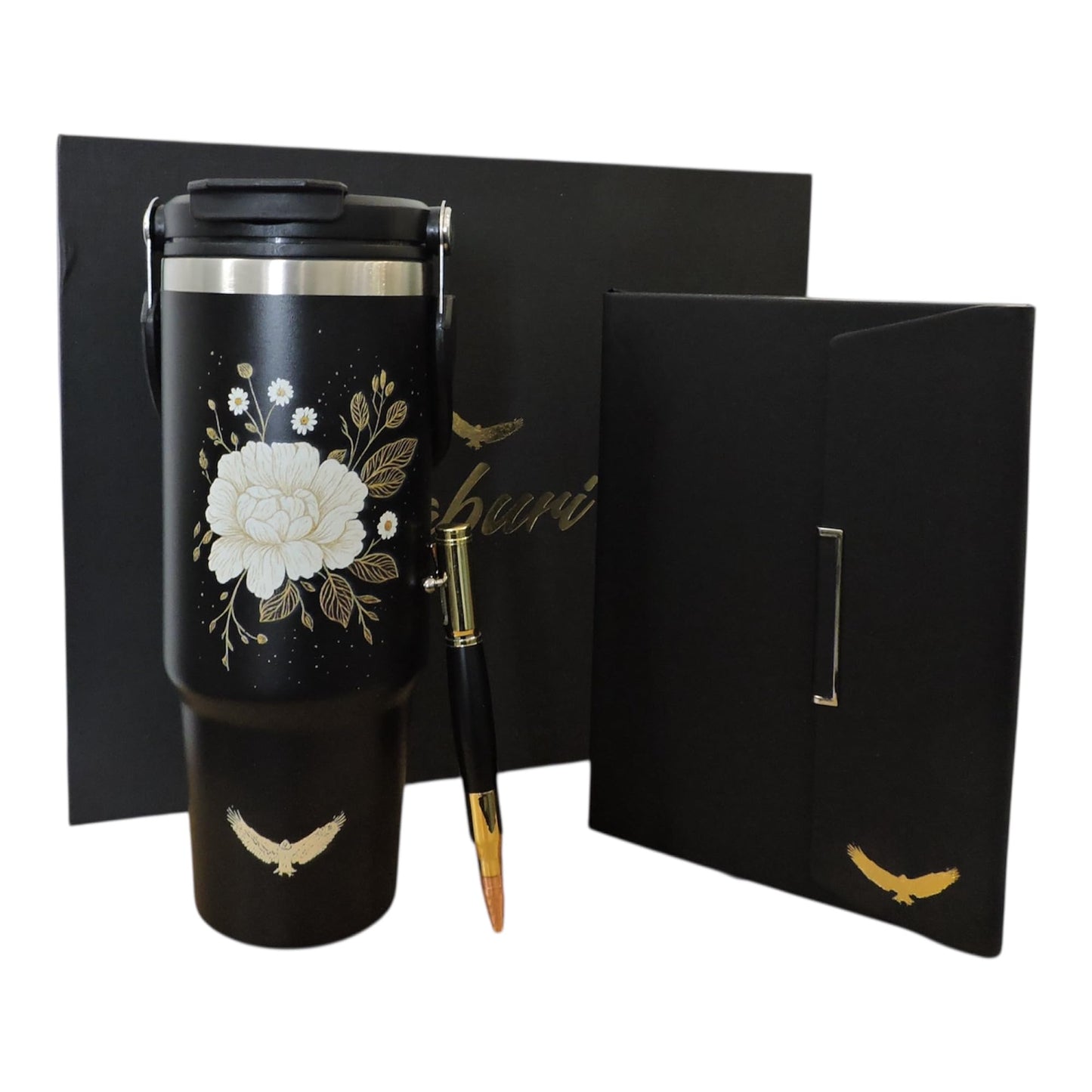coffret Cadeau Pour Femme PRET a offrir, 3 Pieces, bouteille isotherme 40oz, stylo et carnet de Notes, coffret Pour amies, Soeur, Maman, epouse, fille, sa Petite amie, collegue, Bestie