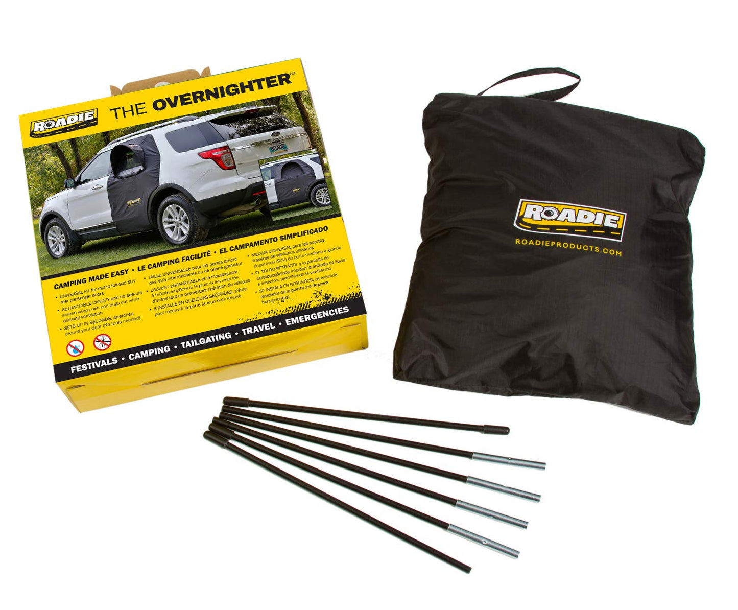 Roadie- The OVERNIGHTER™ SUV Window Tent with Bug Screen and Retractable Awning. Great for Camping in an SUV. (Patented)