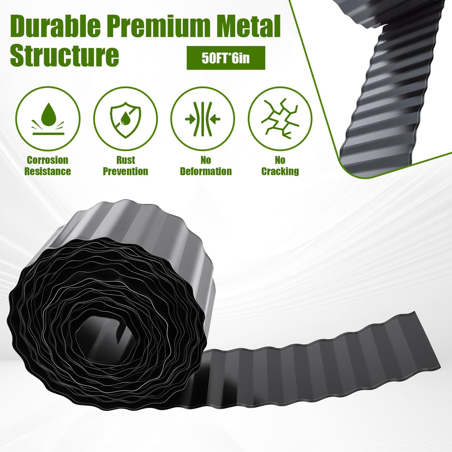 Hedday Garden Edging Border, 6"×50' Landscape Paver Edging, Tall Landscape Edging, Fence for Garden, Flower Bed, Lawn and Landscape Edging (Black)