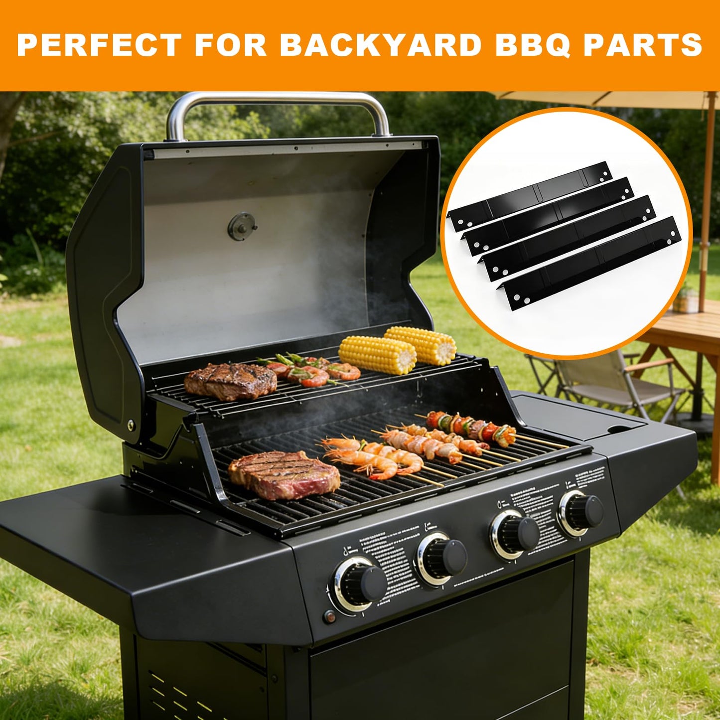 15" Heat Plates Shield for Backyard GBC1646WS GBC1646WRS GBC1646WPF GBC1646WRS GBC1646WPFD, Porcelain Steel Heat Shields Replacement Part for Uniflame GBC1747WBS-U RevoAce GBC1646WRS, 4 Pack
