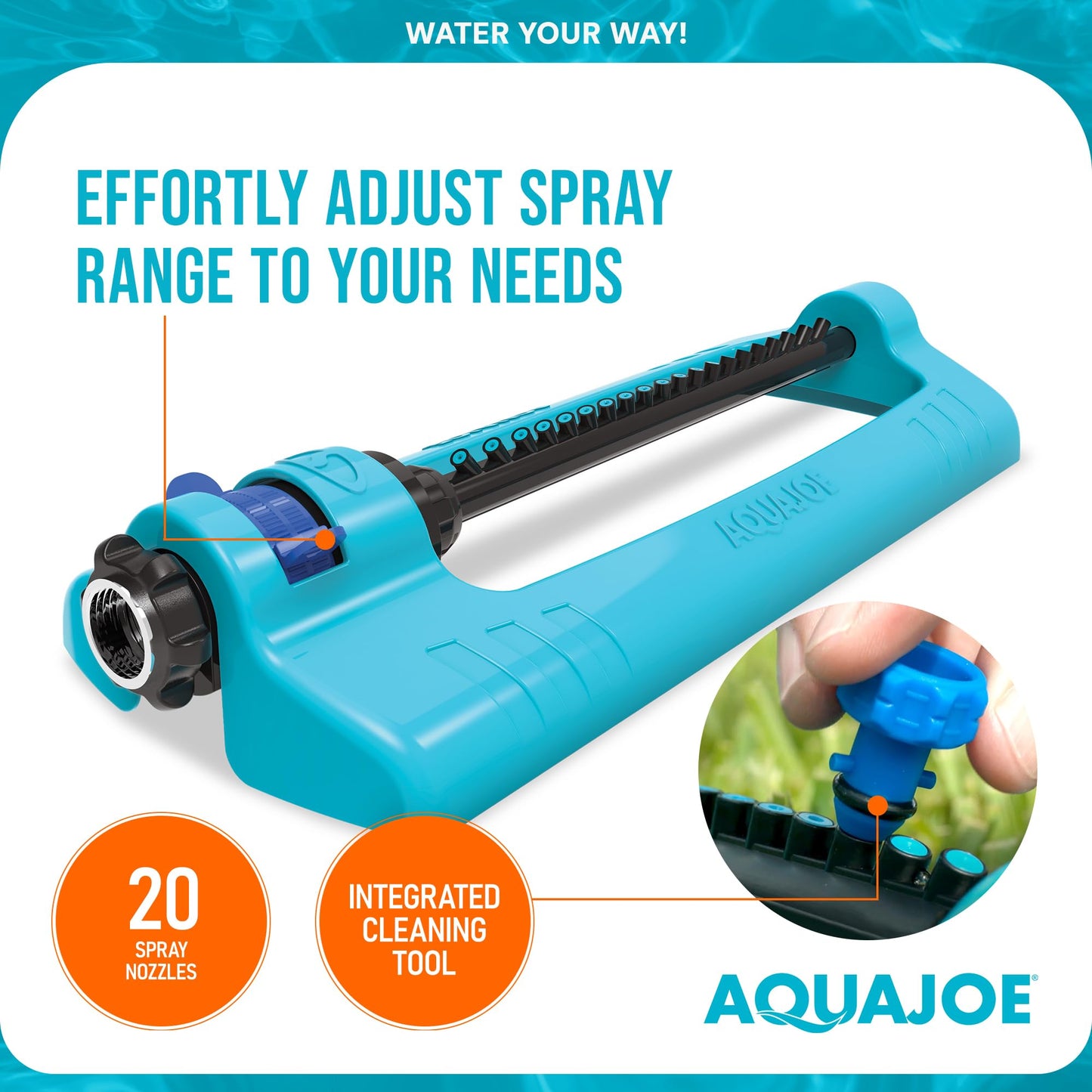 Aqua Joe SJI-OMS20 Jumbo Oscillating Sprinkler with Adjustable Spray and Metal Base, Up to 4,400-Square-Foot Coverage, 70-Foot Spray Distance, 63-Foot Width