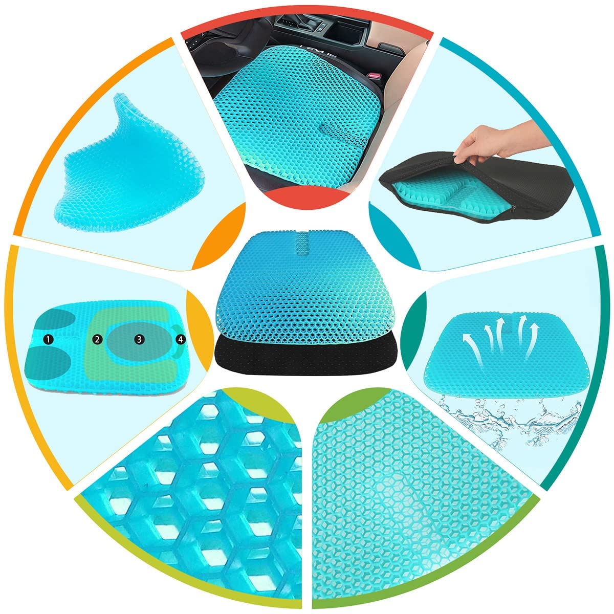 Gel Seat Cushion for Long Sitting, Gel Cushions for Pressure Sores Relief, Double Thick Gel Cushion for Sitting, Seat Cushions for Office Chairs with Breathable Nonslip Cover
