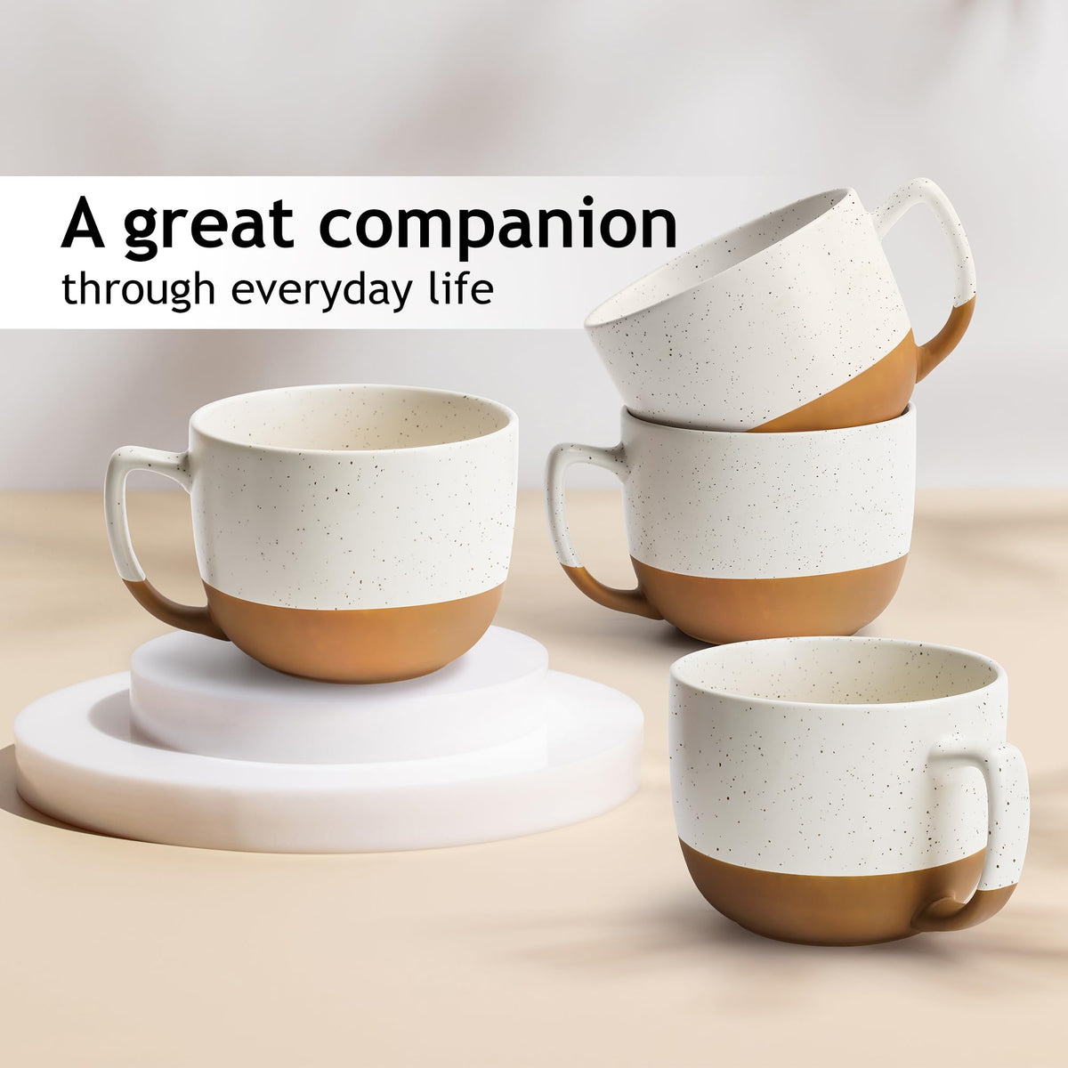 MIAMIO – 450 ml, Set of 4 Ceramic Latte Mug – Elegant Modern Coffee Mug Set for Cafe, Latte, Tea, Hot Cocoa - Drinks Dishwasher & Microwave Safe – Aura Collection (Creamy Cocoa, Coffee Mugs(4X))