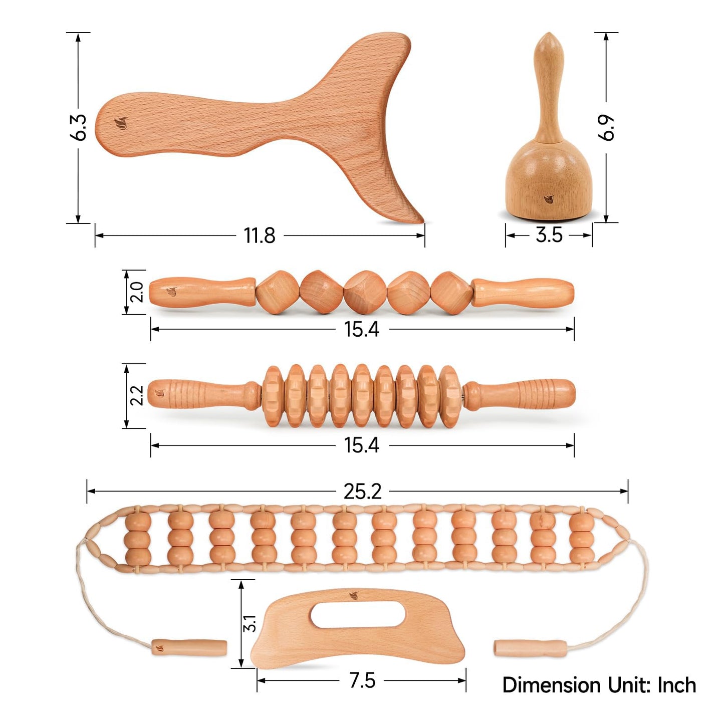 6 in 1 Wood Therapy Massage Tool Set for Body Sculpting Massage, Lymphatic Drainage and Muscle Pain Relief, Cellulite Sculpting Multi-Functional Massager