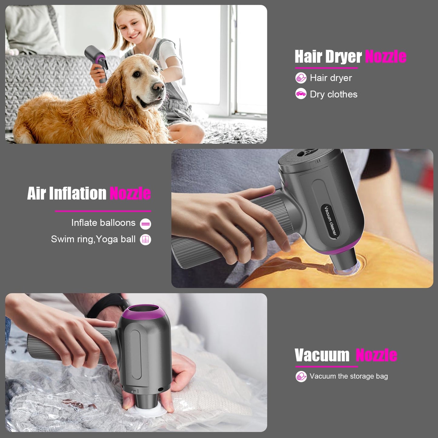 7000Pa Mini Vacuum Cleaner: Handheld Vacuum & Electronics Duster & Hand Pump Cordless Keyboard Vac Kit 3-Gear Compressed Air Blower for Computer Sewing Machine Laptop Car Home Office (Grey)