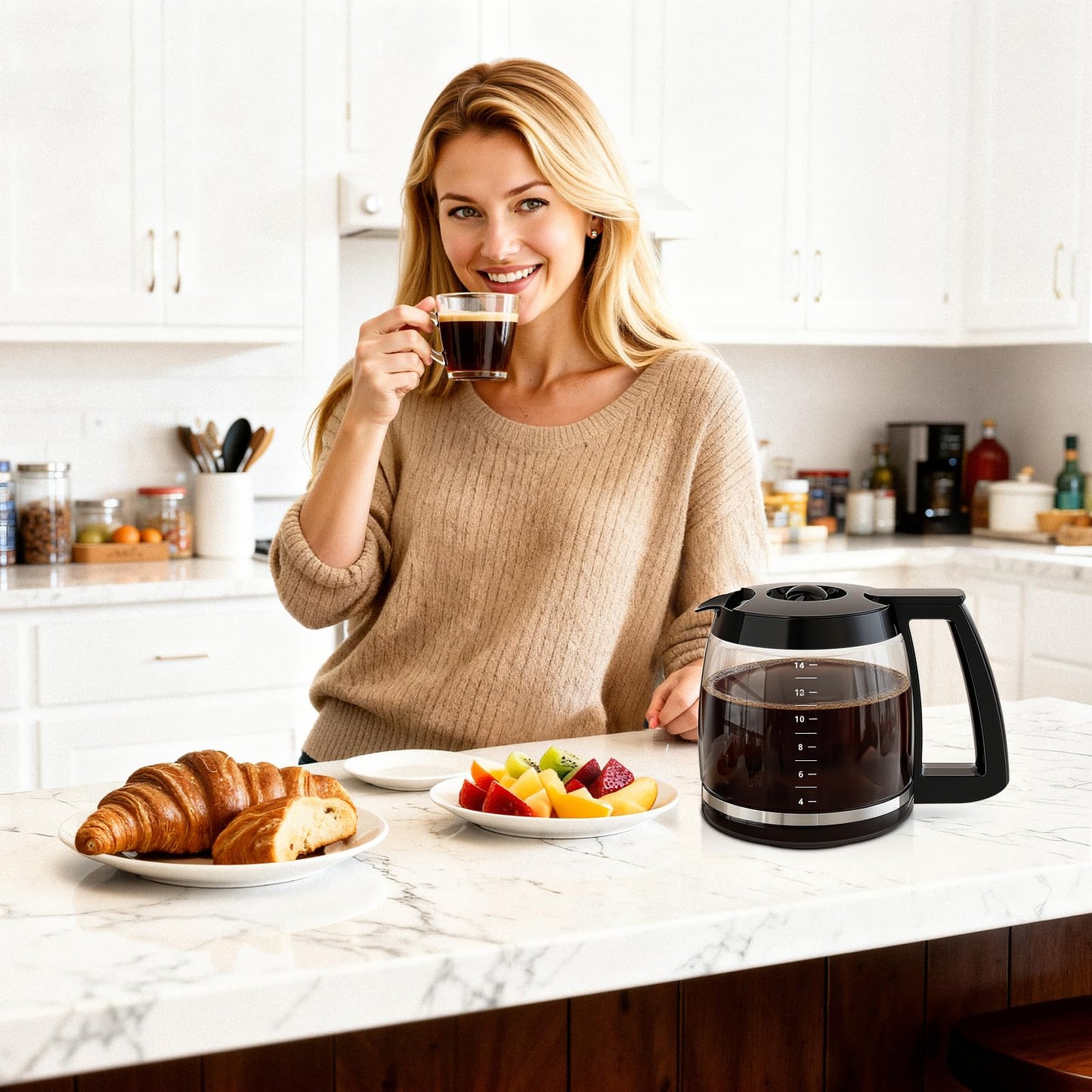 14-Cup Coffee Pot Replacement for Cuisinart Coffee Maker DCC-2200, DCC-2600, DCC-2800, DCC-3200, and DCC-3200P1, Glass Carafe Replacement for Cuisinart with Sturdy Handle, BPA Free, Dishwasher Safe