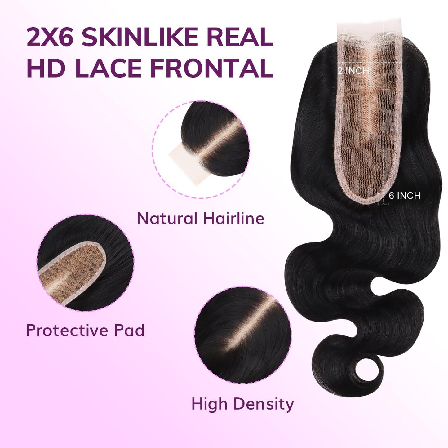 IDN BEAUTY SKINLIKE REAL HD 2X6 Lace Closure Human Hair 14 Inch Body Wave Closure Bleached Single Knots HD Closure Ultra-thin 2x6 Lace Closure Virgin Human Hair 0.1 mm Pre Plucked Hairline Closure