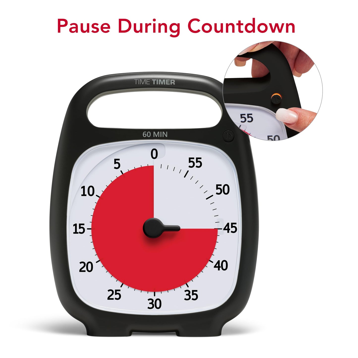 Time Timer PLUS 60 Minute Visual Analog Timer; Optional Alert (Volume-Control Dial); Silent Operation (No Ticking); 5.5” wide x 7” tall; Time Management Tool; Charcoal