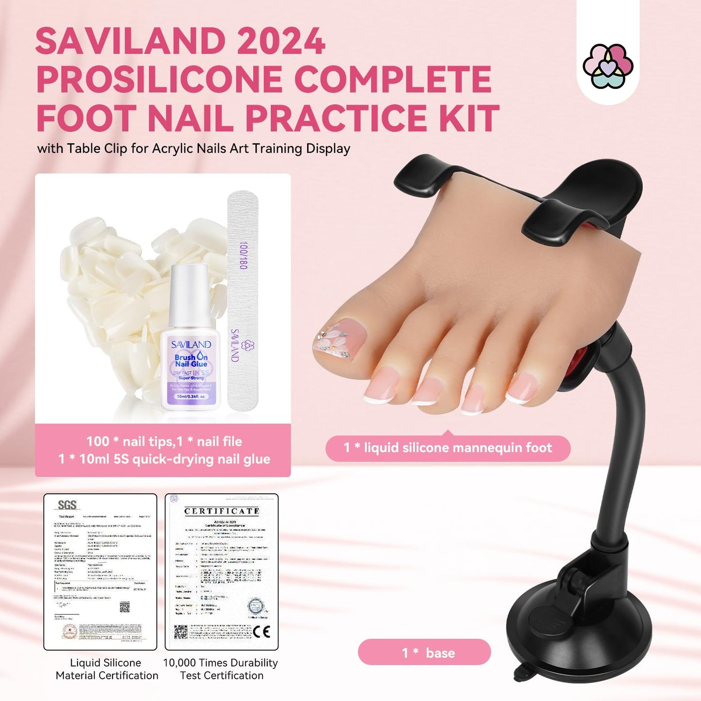SAVILAND Silicone Foot for Nail Practice: 2025 Upgraded UP-TO-REAL Flexible Nail Foot Bendable Nail Foot Mannequin Table Clip Practice Foot Acrylic Nails Toe Fake Feet Salon Nail Art Learner (Right)