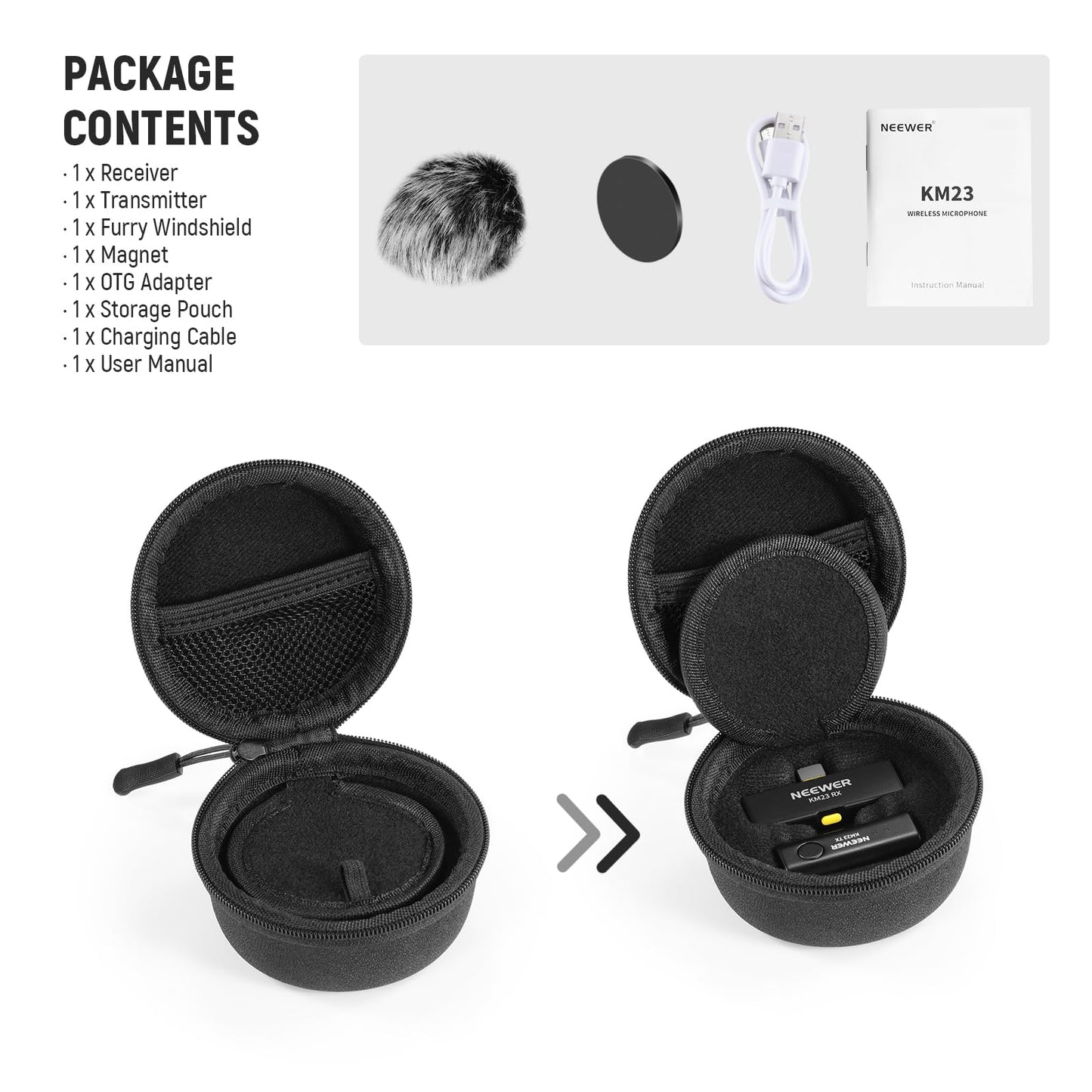 NEEWER Wireless Lavalier Microphone for iPhone Android Tablet PC Laptop 131ft/40m Range Noise Cancellation Omnidirectional Mic for Vlogging Live Streaming (1x RX + 1x TX), KM23