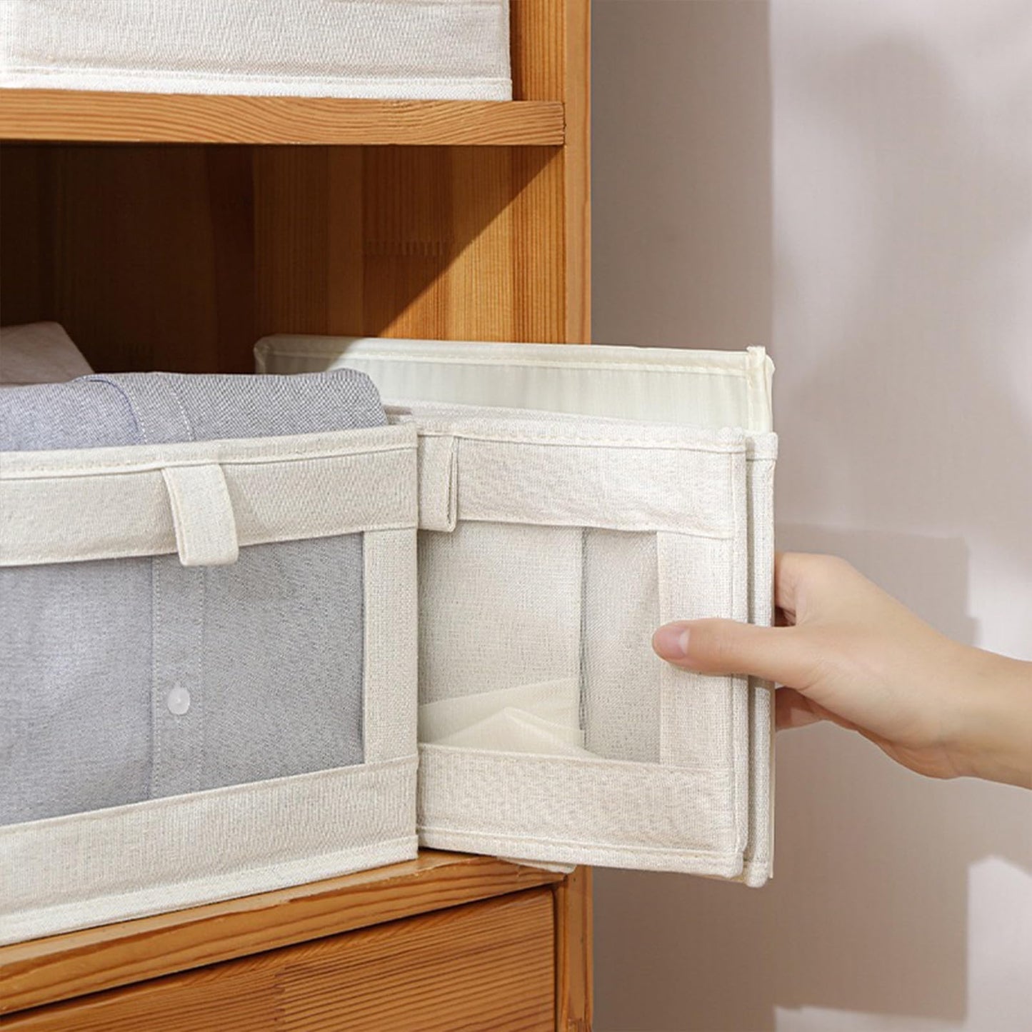 SUNAYOF 6 Pack Linen Closet Organizer and Storage, Foldable Closet Storage Bins with Clear Window, Linen Closet Baskets for Clothing, Jeans, Shelves, Toys